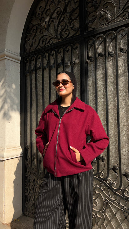Town zipper jacket in burgundy
