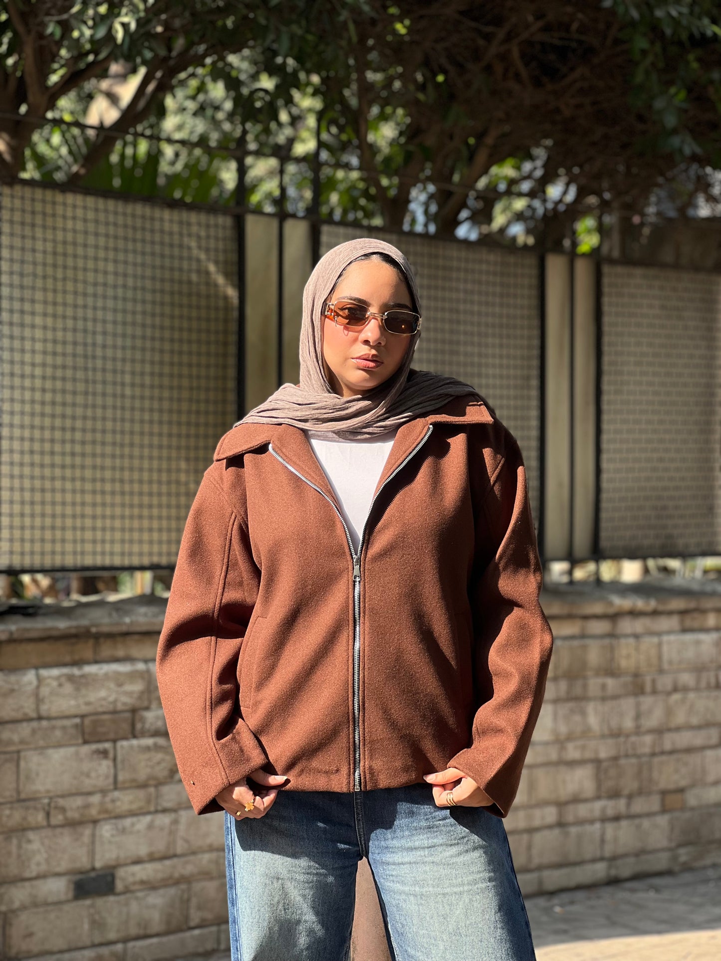 Town zipper jacket in brown