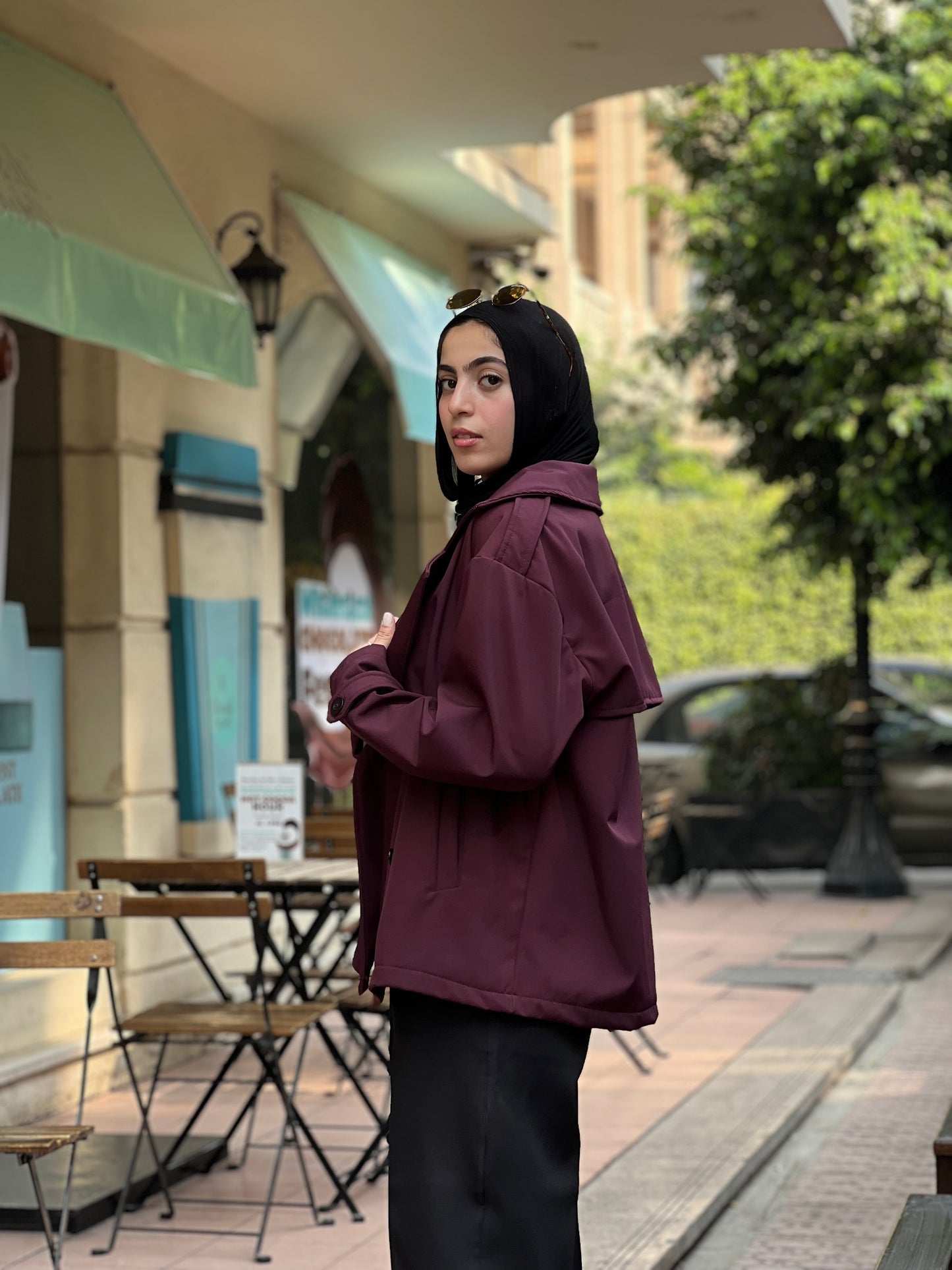 Midnight trench in burgundy